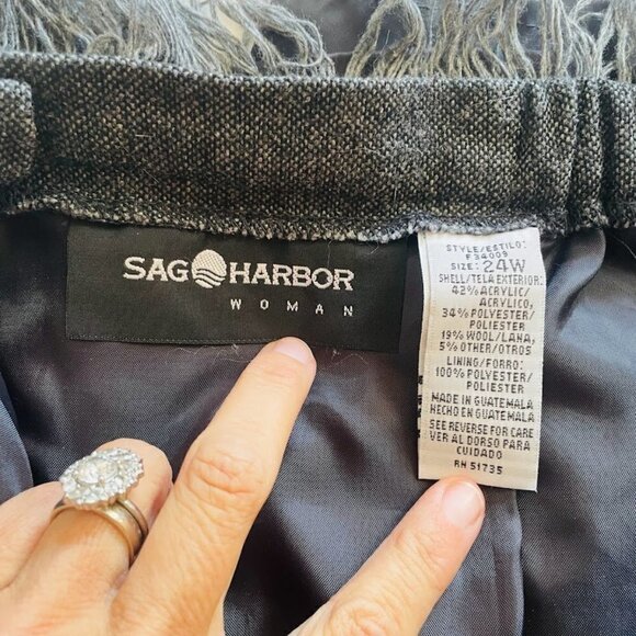 Vintage Skirt Wool Blend Stripe Texture South Western Frinds Grey Plus Red Fall - Picture 6 of 8